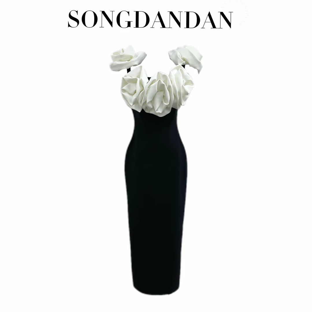 【DDS】吊带花朵绷带包臀礼服连衣裙裙轻奢气质修身显瘦设计师款