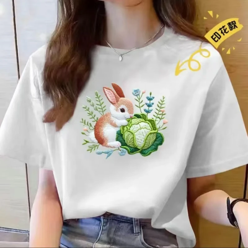 新款女士短袖圆领短袖t恤打底衫百搭情侣装印花纯棉潮流半袖