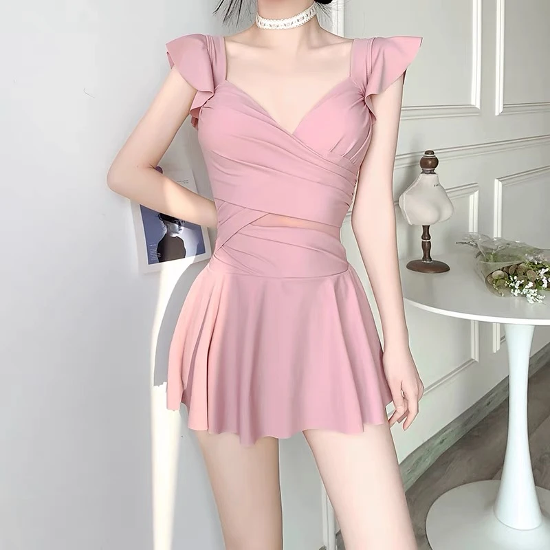【不施粉黛】泳衣女保守纯欲夏季新款性感遮肚显瘦裙式小胸连体泳衣