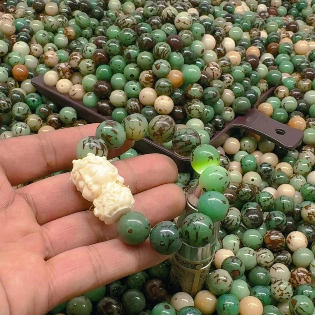 手串虎斑度母佛头莲花天然菩提阴皮老料缅料佛珠盘玩链白玉菩圆珠