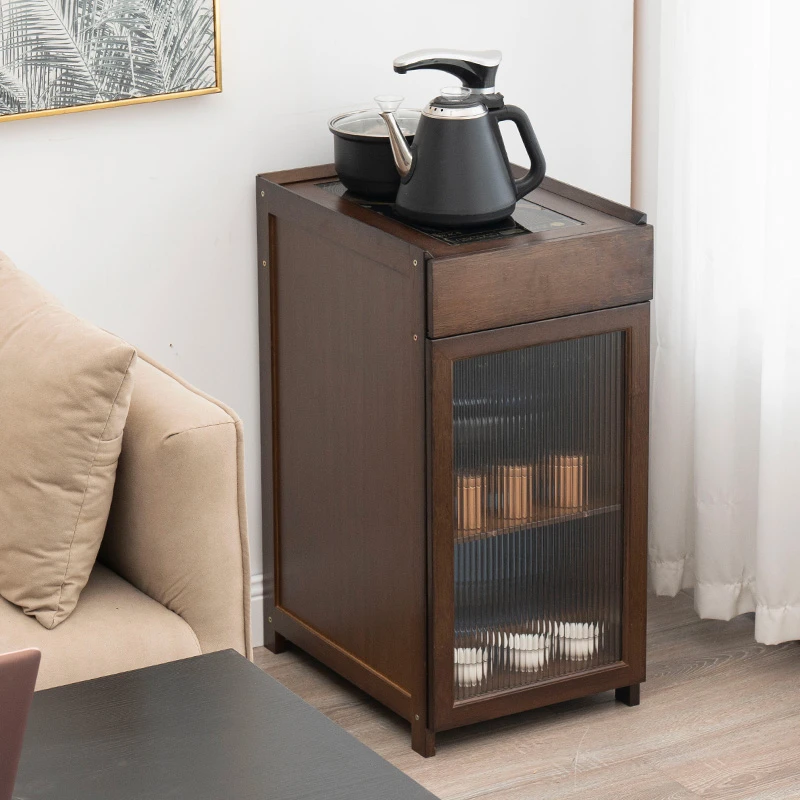 移动茶几茶桌家用实木茶台边柜泡茶机玻璃烧水壶一体茶水柜置物架