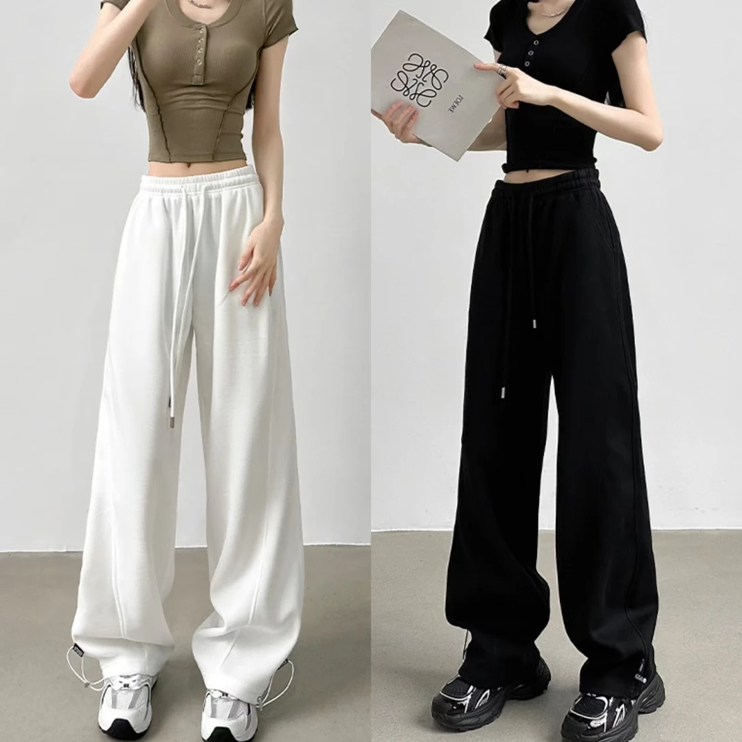 2025春季阔腿裤窄版香蕉裤美式高腰运动裤女裤子直筒修身垂感