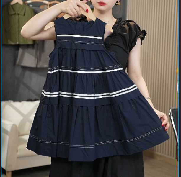 【CW】设计师女童气质宽松时尚撞色长款无袖夏季休闲潮流纯棉背心裙