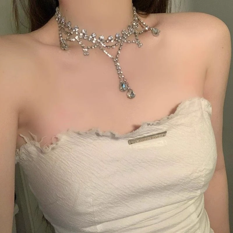 悠悠故事 合金项链 派对lady高级感晚会趴体锁骨闪闪轻奢水钻项链