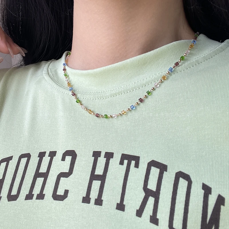 悠悠故事 非金属项链 轻奢彩色串珠颈链锁骨链轻奢礼物送女友项链