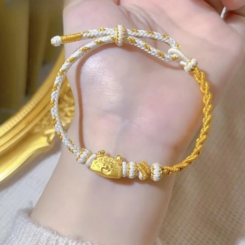 足金999生肖饺子龙手链黄金转运珠本命年手绳情侣女友金手链