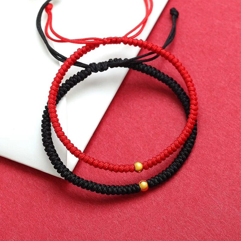 足金999黄金转运珠红绳编织手链情侣男女本命年兔年3D