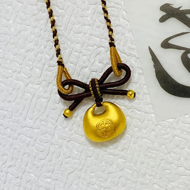 999足金元宝金坨坨吊坠女新款999黄金小胖福编织蝴蝶结金手链