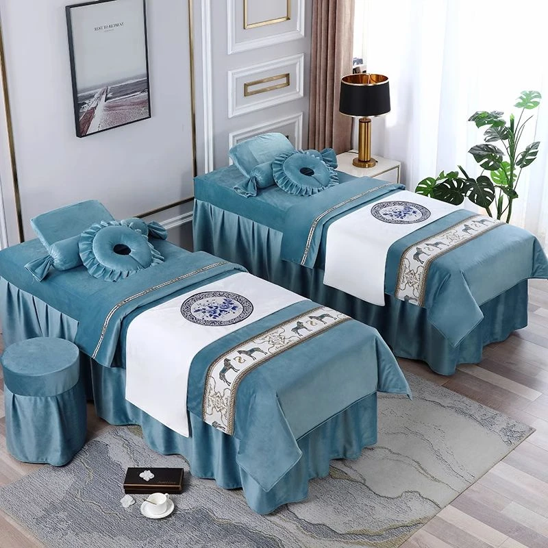 加厚双面荷兰绒美容床罩四件套秋冬轻奢欧式按摩理疗洗头床套