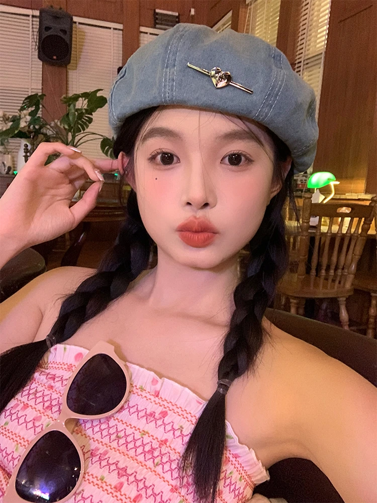 秋季新品云朵贝雷假发帽子一体时尚洋气直发帽子大波浪假发自然