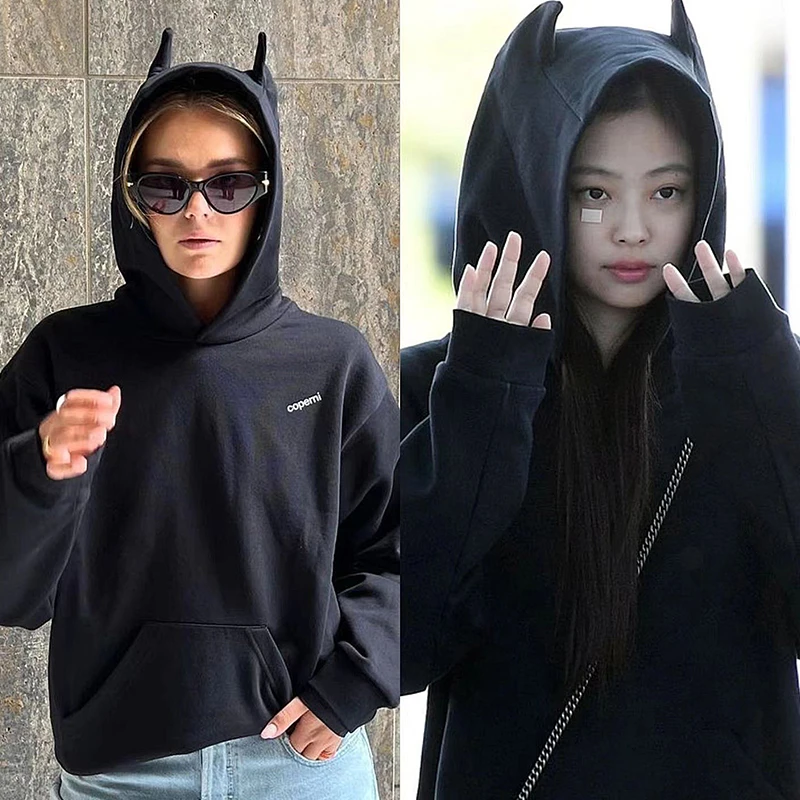 jennie同款小恶魔设计感连帽卫衣女秋美式潮牌字母情侣装外套秋冬