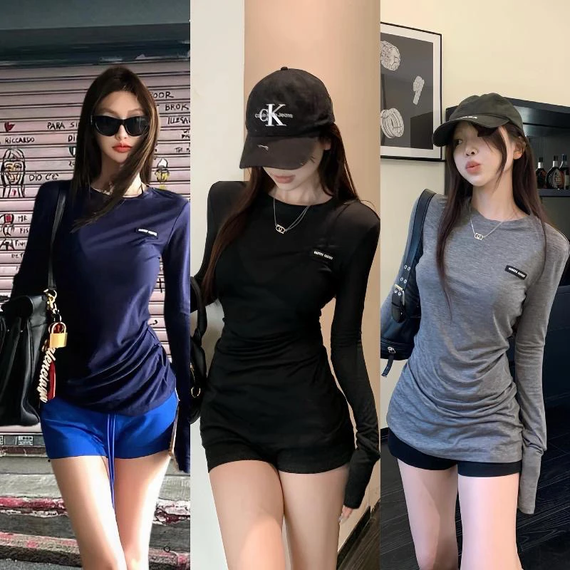 YDD•「美少女」正肩女T慵懒宽松面膜打底T恤性感辣妹长袖上衣女