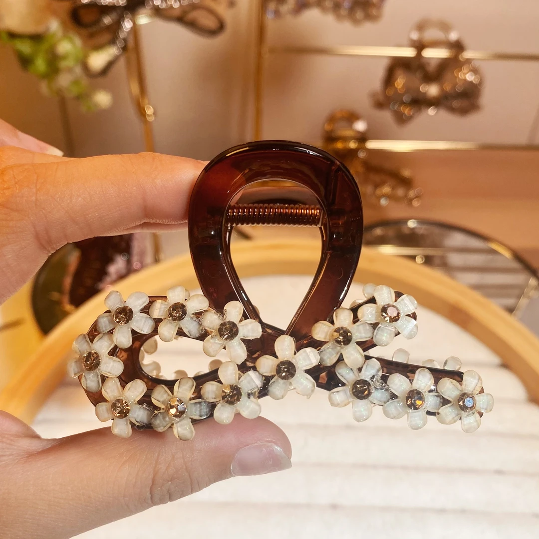 头饰高品质花花抓夹网红鲨鱼夹时尚气质优雅发夹后脑勺盘发发饰