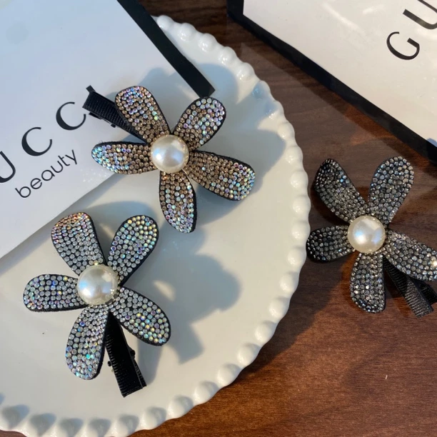 时尚闪钻花朵对夹碎发夹轻奢发饰优雅精致百搭刘海侧边夹头饰发卡