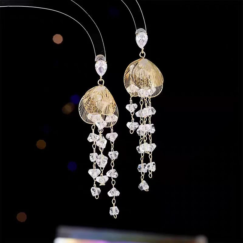 铜合金耳饰 金色流苏耳环爆款气质吊坠高级感小众设计感轻奢耳饰