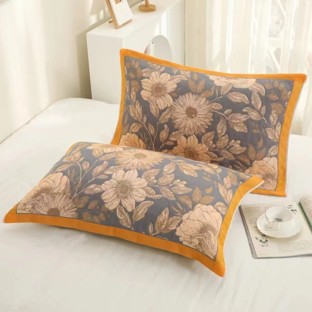 【枕巾一对装】晕染花纱布高档柔软透气家用成人吸汗加大学生枕头巾