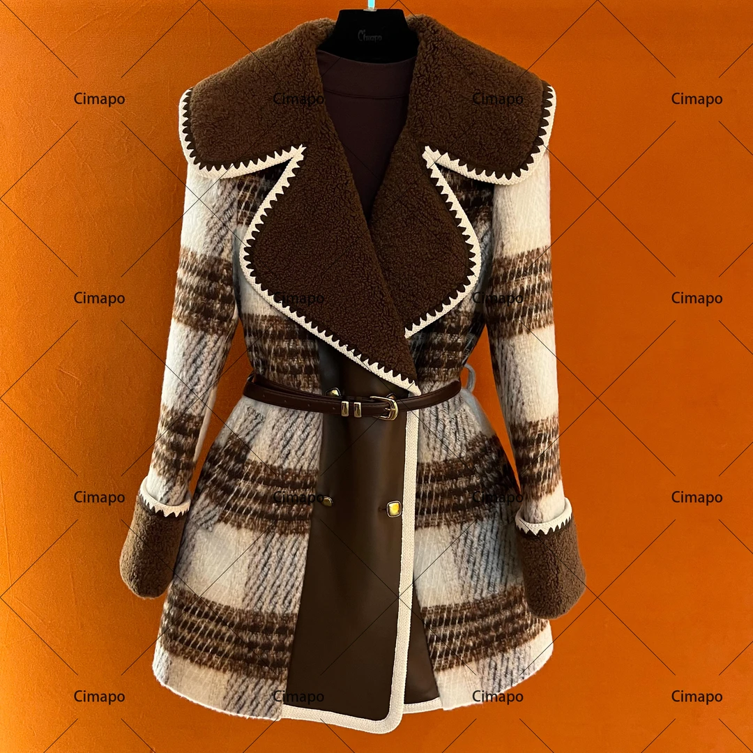 FI丨羊羔毛领棕色系小香风假两件设计师款轻奢定制CiMo-WT410M