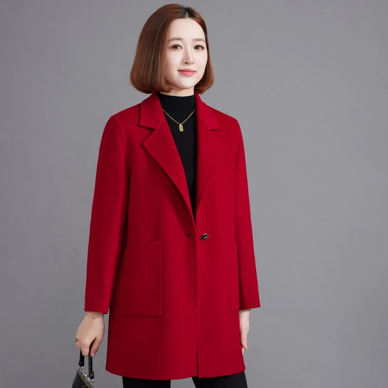 中老年妈妈款双面羊绒大衣女士50岁中年气质短款羊毛呢秋冬装外套