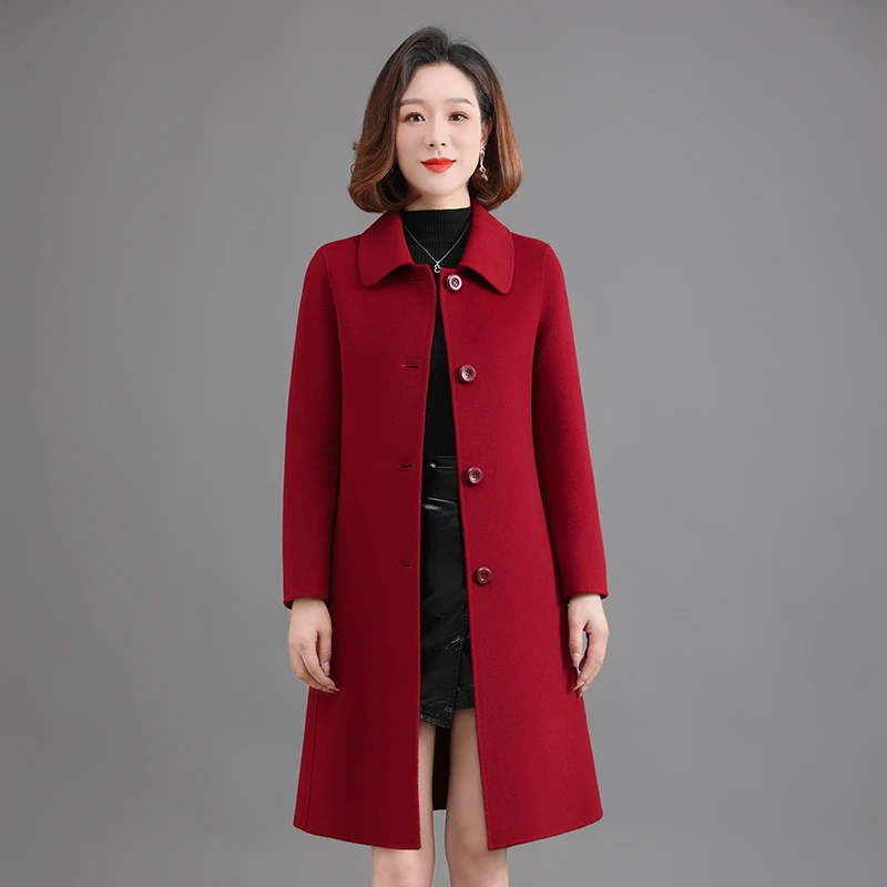 中年妈妈洋气高贵中长款外套时尚新款气质双面羊毛大衣女呢子冬装