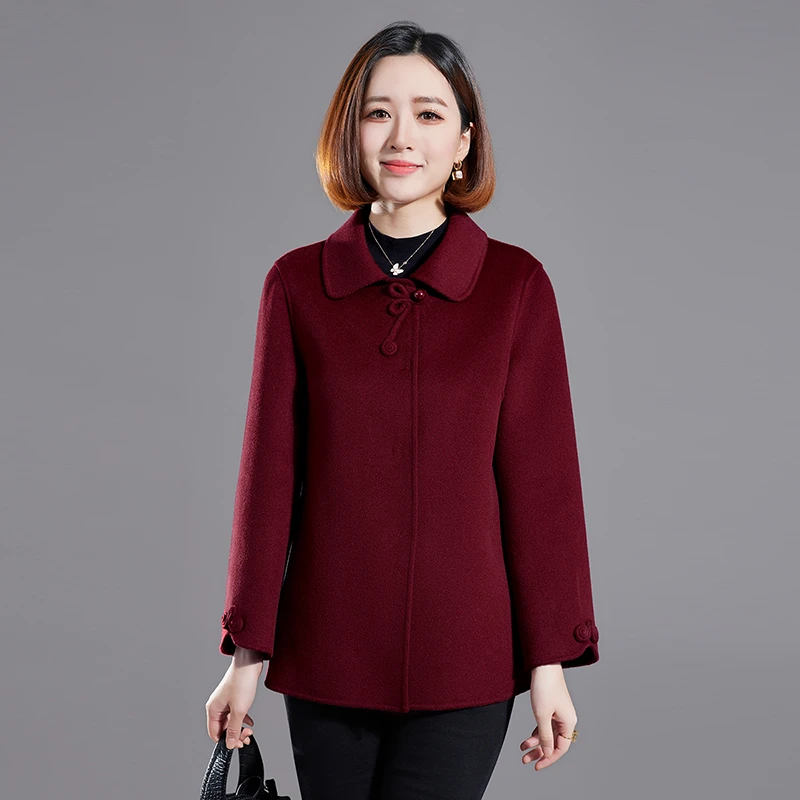 双面羊绒大衣女中国风高端中老年女装妈妈纯羊毛呢外套气质秋冬