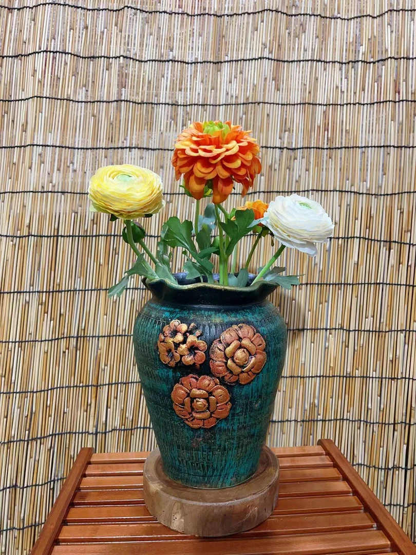 粗陶花盆复古大口径老桩法师飘枝多肉植物盆栽透气无釉浮雕花