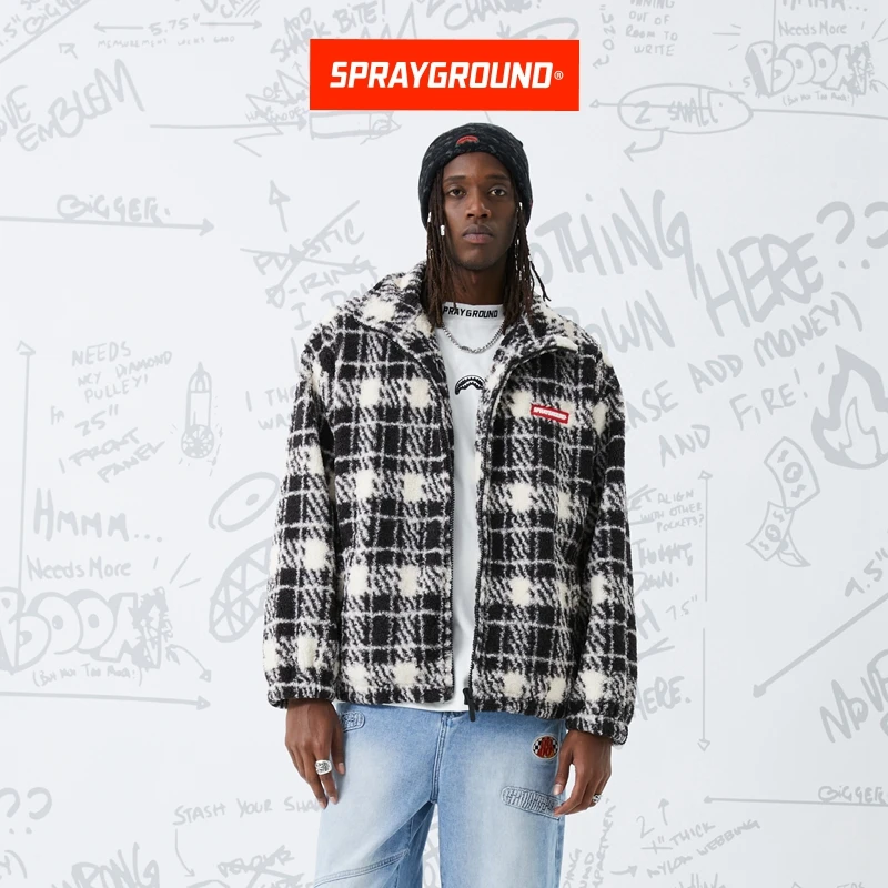 SPRAYGROUND鲨鱼嘴夹克宽松保暖格子外套格纹棉服秋冬JM WD941117