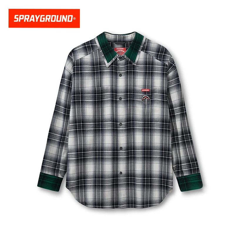SPRAYGROUND 鲨鱼嘴衬衫长袖男士宽松棋盘格春季新款JM WD910415