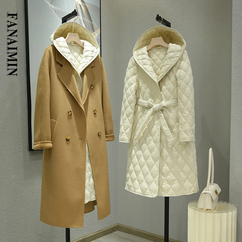 高品质羽绒服女轻薄连帽中长款收腰大衣内搭伴侣叠穿保暖羽绒内胆