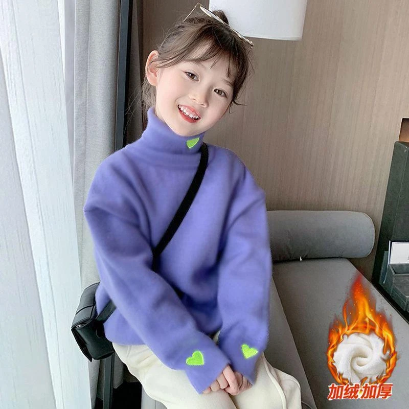 儿童德绒发热上衣秋冬装高领男女中小大童长袖加绒加厚保暖打底衫