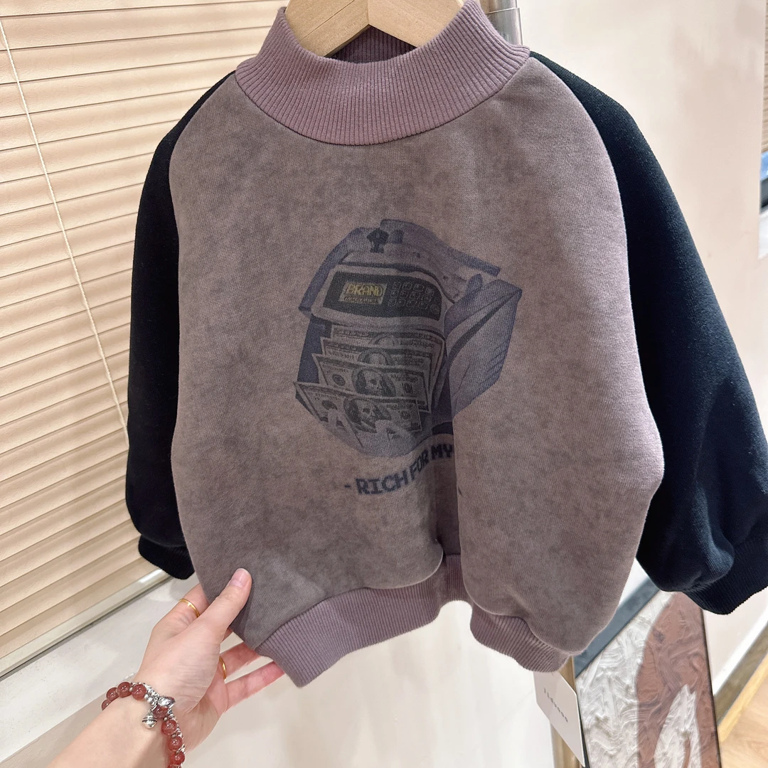 R4-6。061橘子冬款一体绒男童时尚潮流圆领卫衣