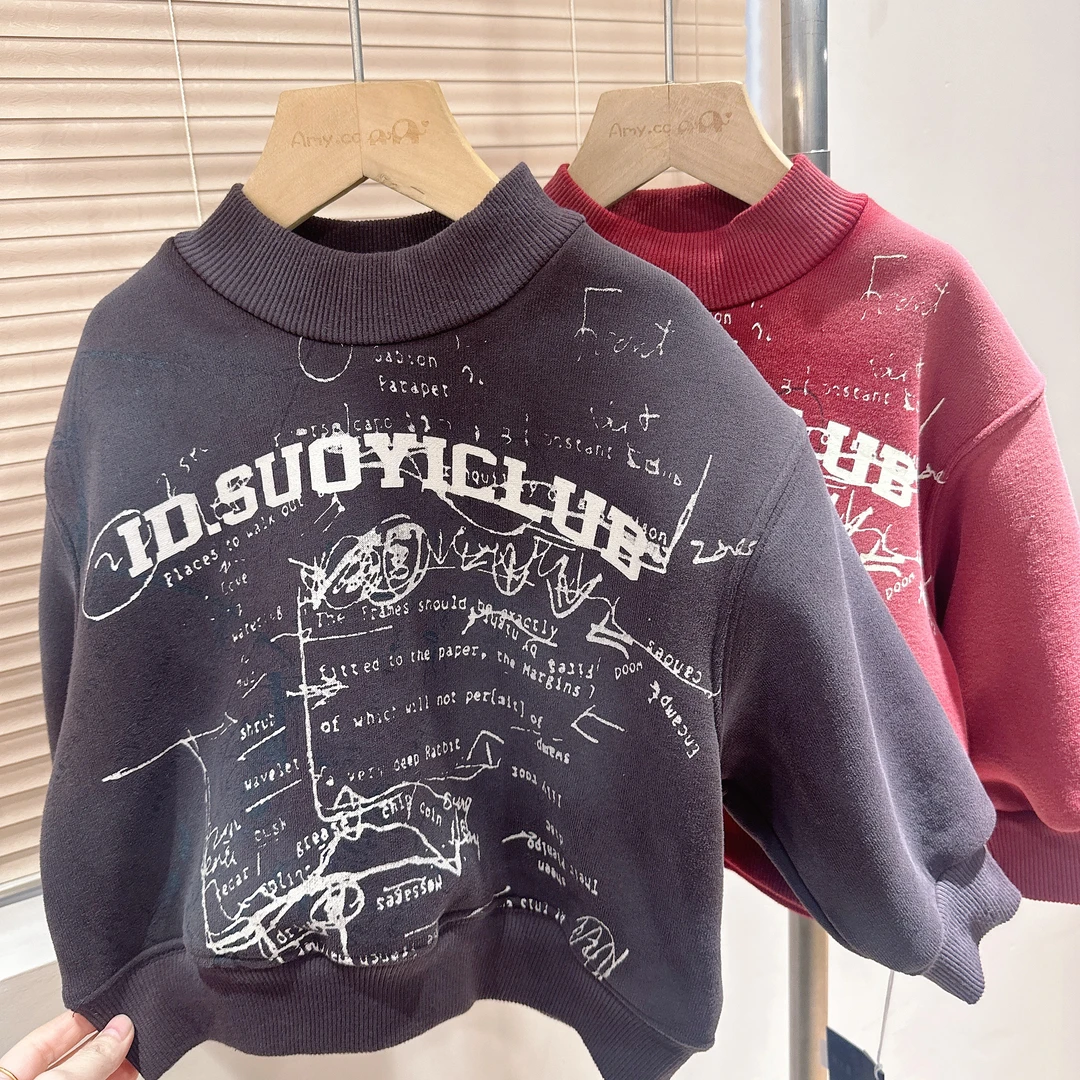 R2-1。5602橘子冬款一体绒男童时尚潮流涂鸦卫衣