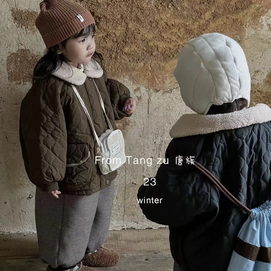 6A19。8820儿童加绒加厚夹棉兔毛绒外套女宝宝保暖冬装加厚棉袄