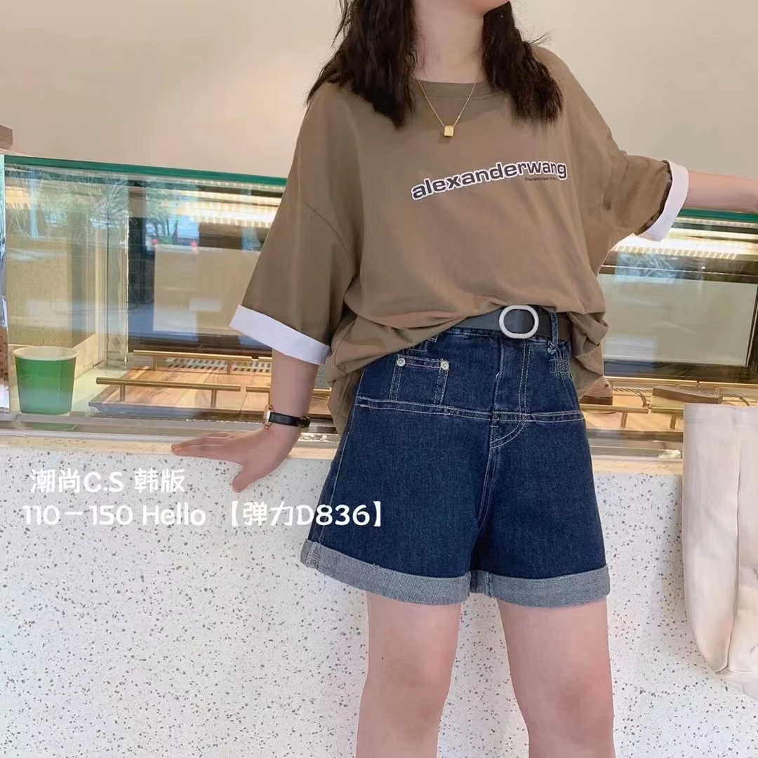 O2-3。836女童夏季短裤新款韩系裤子女大童休闲百搭有弹力牛仔裤