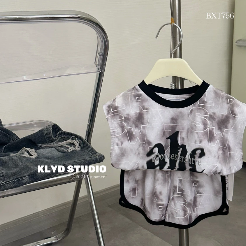 N2-3。756橘子男款夏季背心套装扎染韩版