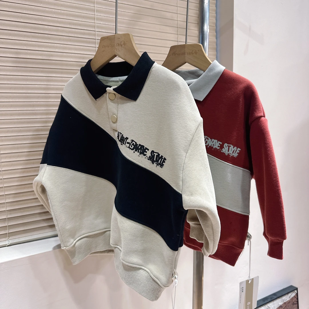 Z3-1。167橘子冬款一体绒男童时尚潮流洋气翻领卫衣