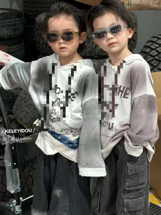 N2-6。8109橘子秋款男童时尚百搭无绳帽子款卫衣