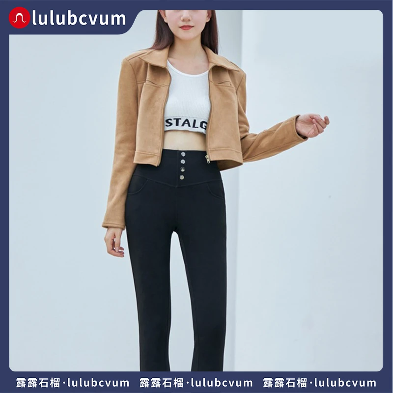 lulu收腹润肤小黑裤中厚款弹力魔术锦纶显瘦小黑裤小个子高腰裤女