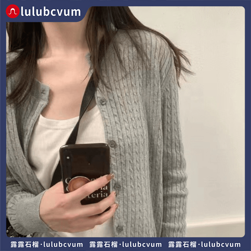 lulubcvum春季新款显瘦新款刺绣女圆领麻花气质通勤针织开衫lulu