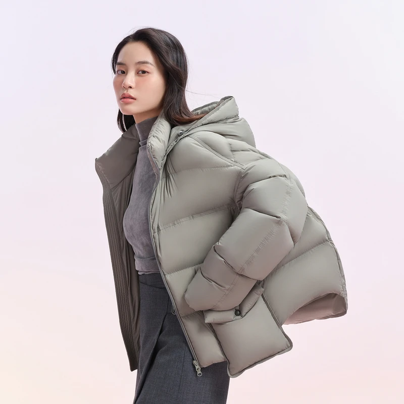 波司登2024年冬季新款泡芙时尚百搭连帽加厚保暖短款羽绒服外套