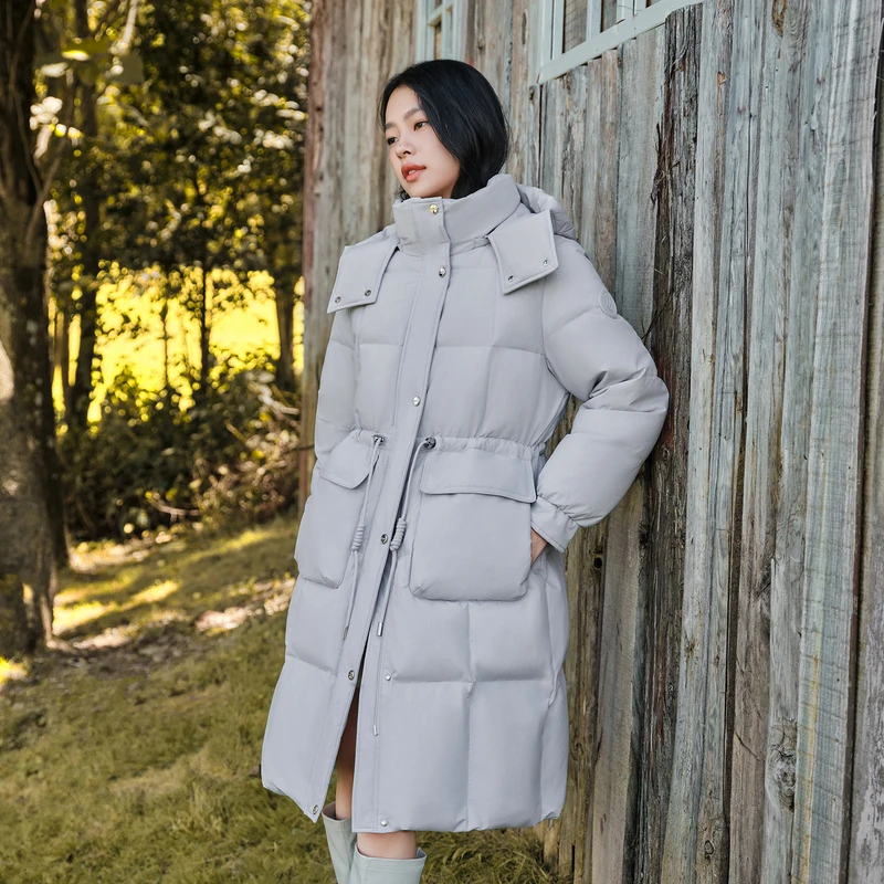 【反季】波司登2024爆款时尚气质设计收腰保暖连帽中长款羽绒服外套