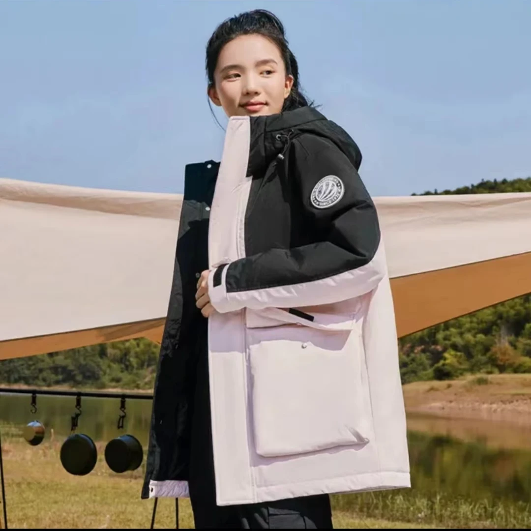 波司登宽松防风拼接短款羽绒服2023户外时尚情侣保暖连帽外套宽松