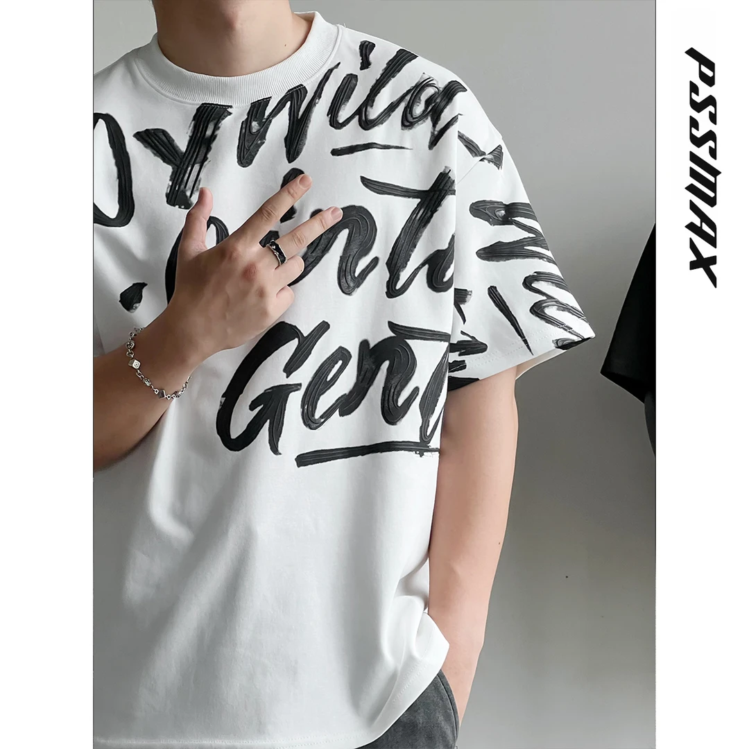【现货】PSSMAX 胖俗俗【字母涂鸦设计】2025夏季透气印花休闲短袖T恤