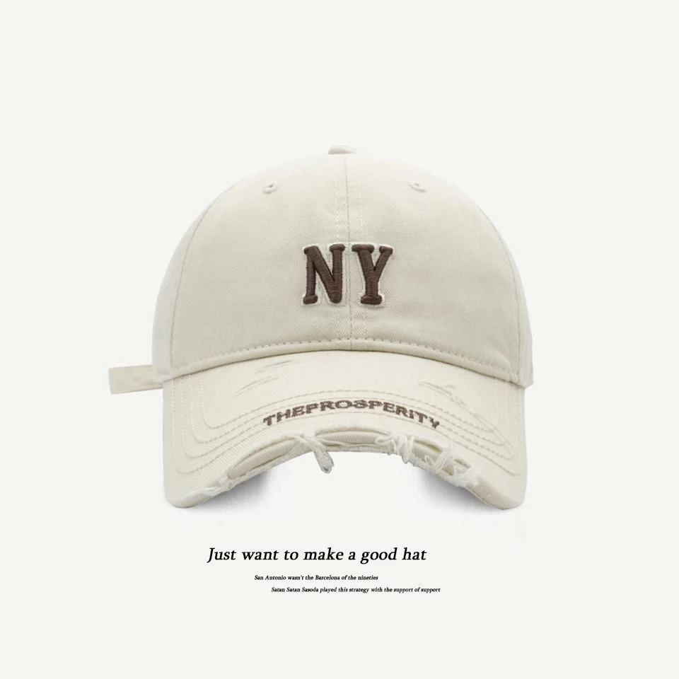 尖货！高品质字母刺绣棒球帽男女同款韩版春帽檐破洞鸭舌帽显脸小