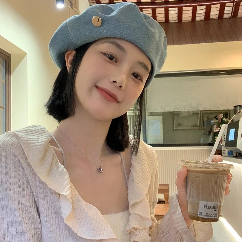 牛仔贝雷帽女夏季韩版百搭显脸小蓓蕾画家帽网红大头围帽子时尚