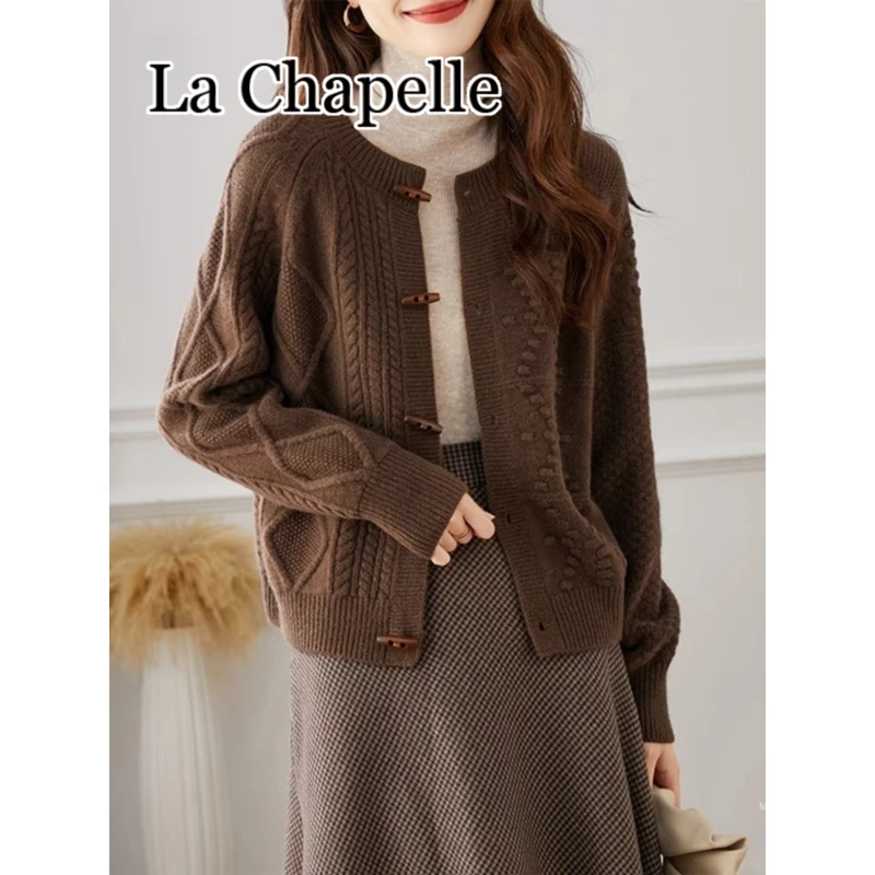 拉夏贝尔女短款圆领长袖针织上衣宽松衣服高级感慵懒风温柔知性