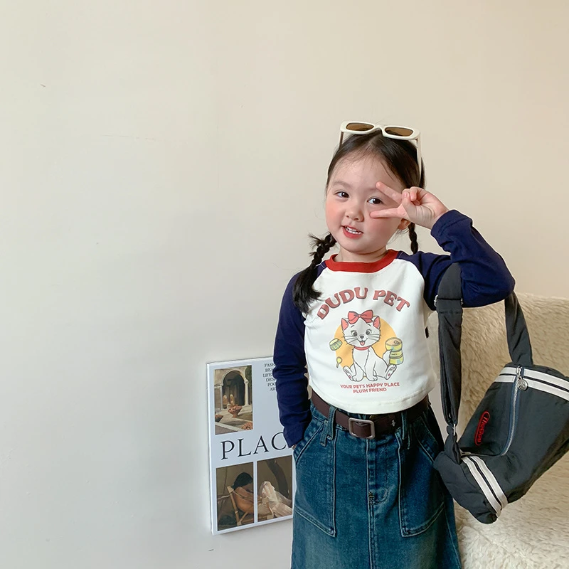 女童t恤韩版插肩袖2024春秋装新款儿童长袖T女宝宝打底衫宝宝上衣