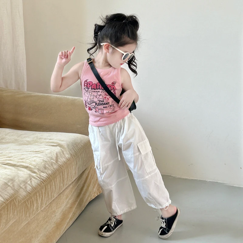 童装女童洋气宝宝夏季印花休闲裤百搭薄款女孩宽松韩版工装裤子