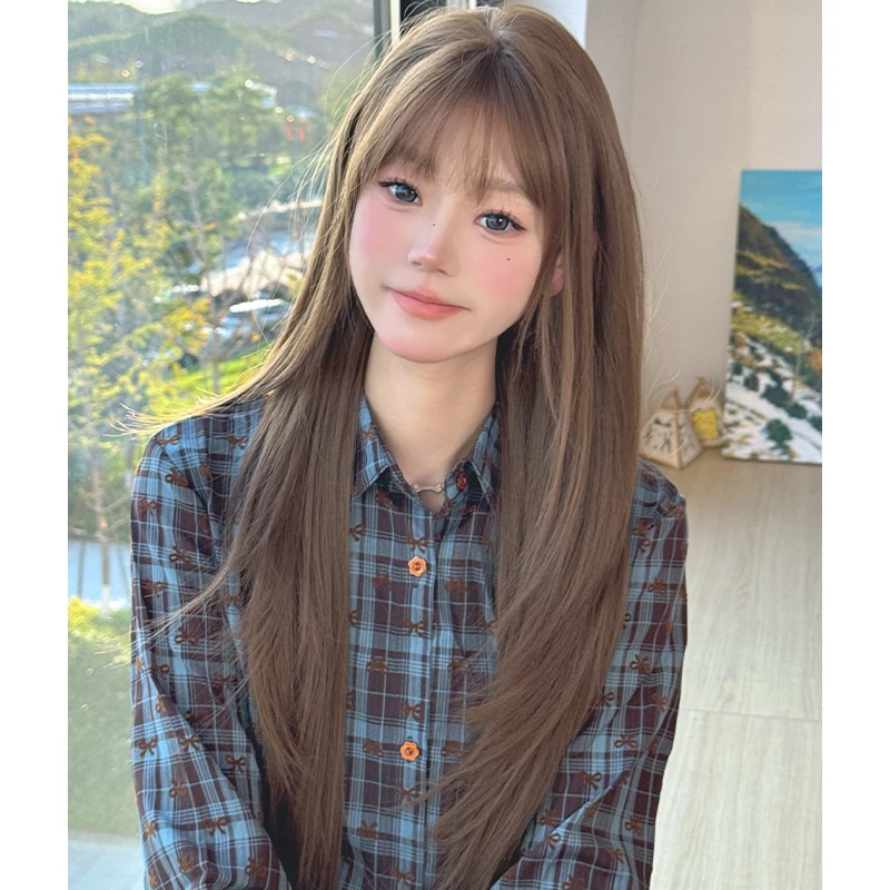 焦糖暖棕色假发女款长发高层次自然全头套日常仿真人发丝假发套