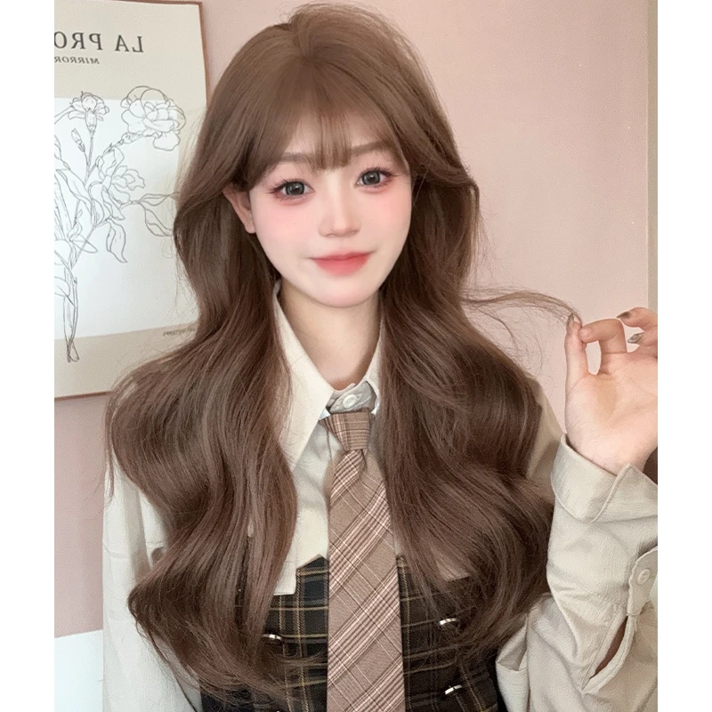 丸子假发蜜茶亚麻大波浪假发女辣妹假发自然蓬松仿真全头套假发套