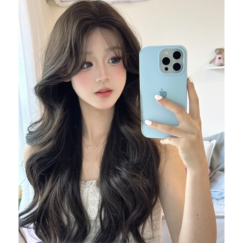 黑棕色长卷发假发女全头套八字刘海大波浪卷发长发小蕾丝假发套女